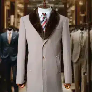 Luxe Beige Jacket Met Bontkraag