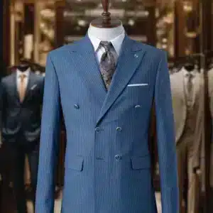 Blauw Krijtstreep Dubbelrijs Pak
