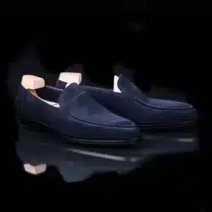 Handgemaakte marineblauwe suède loafers laarzen