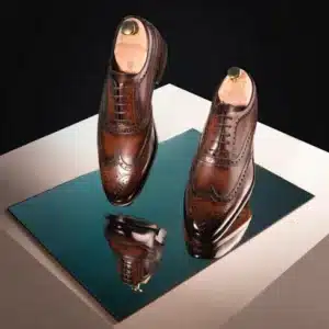 Handgemaakte Cognac leren Brogue Oxfords laarzen