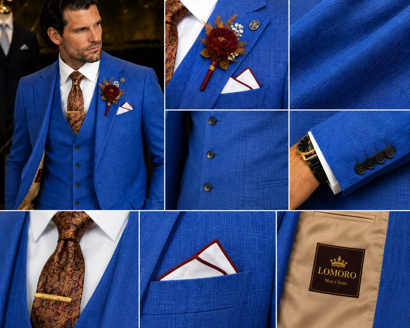 Lomoro Costume de Mariage de Luxe Bleu Trois Pièces – Image 6