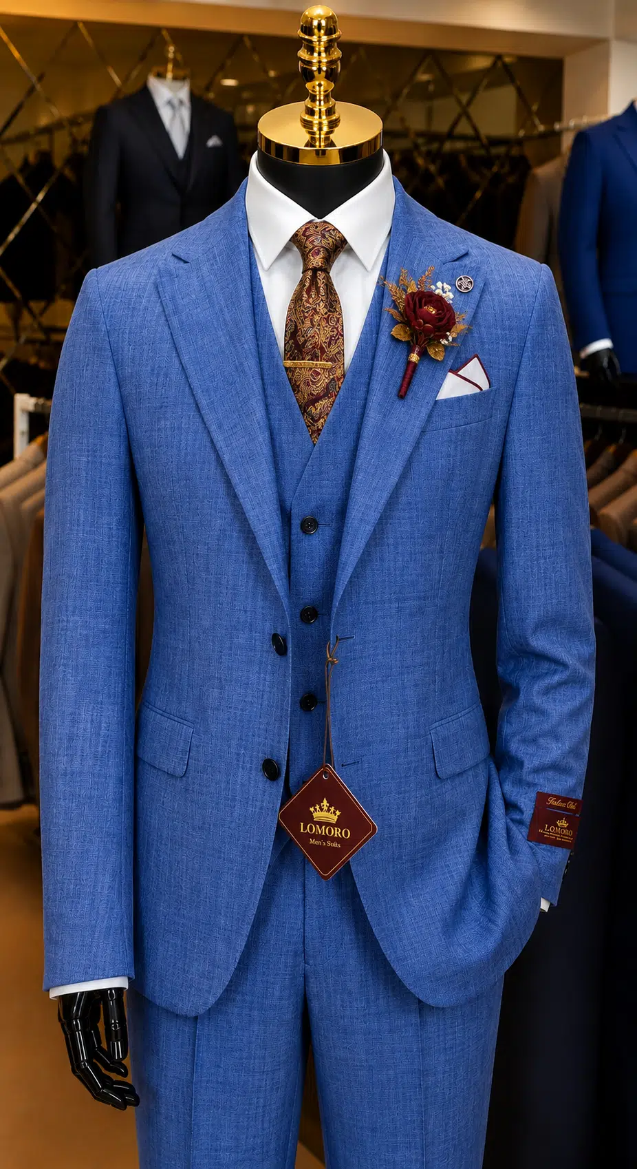 Luxe blauw 3-delig trouwpak heren met gilet